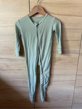 Bonds Sage Green Zip-Front Footed Pajamas for Kids